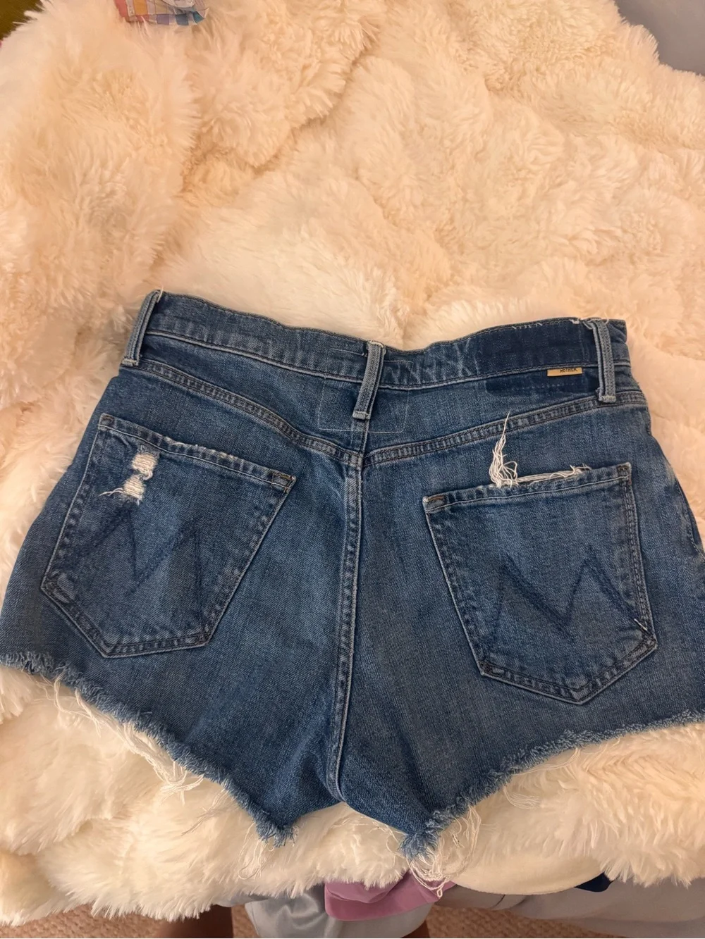 MOTHER Raw Hem Medium Blue Denim Shorts - Picture 2 of 4